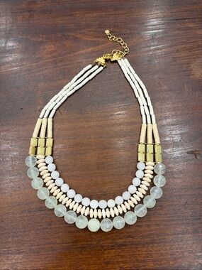 Gold and Cream Multi-Strand Beaded Necklace by